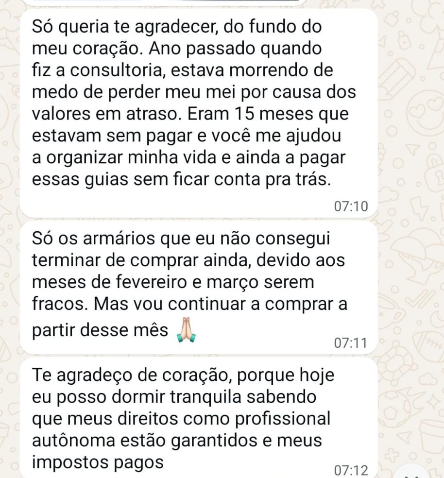 Mensagem de aluno(a) da Rota da Riqueza: agradecimento pela organização das finanças e pelos direitos como autônoma